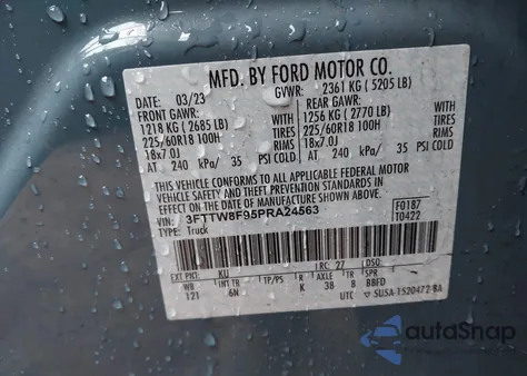 2023 Ford Maverick Lariat z USA, uszkodzony, nr VIN 3FTTW8F95PRA24563